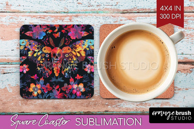 Neon Halloween Coasters - Spooky Square Coaster Sublimation Sublimation OrangeBrushStudio 