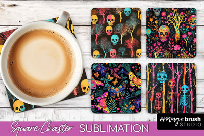 Neon Halloween Coasters - Spooky Square Coaster Sublimation Sublimation OrangeBrushStudio 
