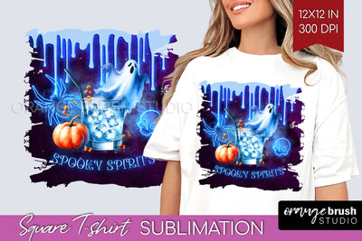 Neon Halloween Cocktail Sublimation Square Tshirt Background Sublimation OrangeBrushStudio 