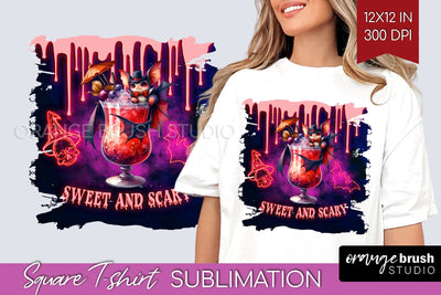 Neon Halloween Cocktail Sublimation Square Tshirt Background Sublimation OrangeBrushStudio 