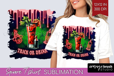 Neon Halloween Cocktail Sublimation Square Tshirt Background Sublimation OrangeBrushStudio 