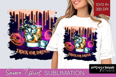 Neon Halloween Cocktail Sublimation Square Tshirt Background Sublimation OrangeBrushStudio 