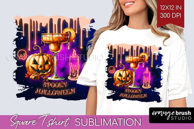 Neon Halloween Cocktail Sublimation Square Tshirt Background Sublimation OrangeBrushStudio 