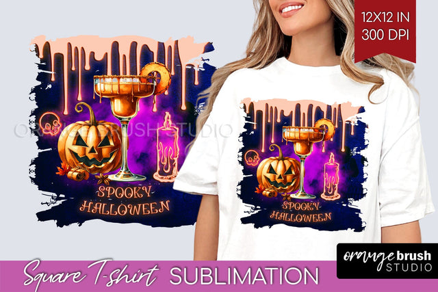 Neon Halloween Cocktail Sublimation Square Tshirt Background Sublimation OrangeBrushStudio 