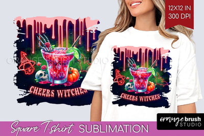 Neon Halloween Cocktail Sublimation Square Tshirt Background Sublimation OrangeBrushStudio 