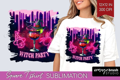 Neon Halloween Cocktail Sublimation Square Tshirt Background Sublimation OrangeBrushStudio 