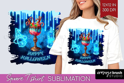 Neon Halloween Cocktail Sublimation Square Tshirt Background Sublimation OrangeBrushStudio 