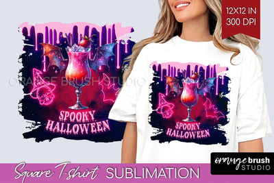 Neon Halloween Cocktail Sublimation Square Tshirt Background Sublimation OrangeBrushStudio 