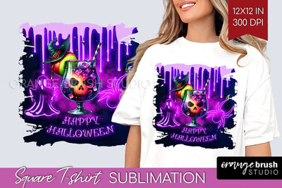 Neon Halloween Cocktail Sublimation Square Tshirt Background Sublimation OrangeBrushStudio 