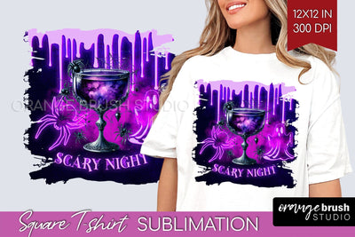 Neon Halloween Cocktail Sublimation Square Tshirt Background Sublimation OrangeBrushStudio 