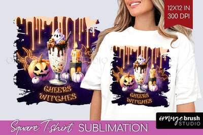Neon Halloween Cocktail Sublimation Square Tshirt Background Sublimation OrangeBrushStudio 