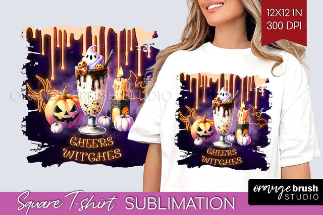 Neon Halloween Cocktail Sublimation Square Tshirt Background Sublimation OrangeBrushStudio 