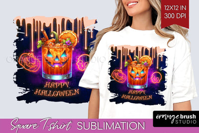 Neon Halloween Cocktail Sublimation Square Tshirt Background Sublimation OrangeBrushStudio 