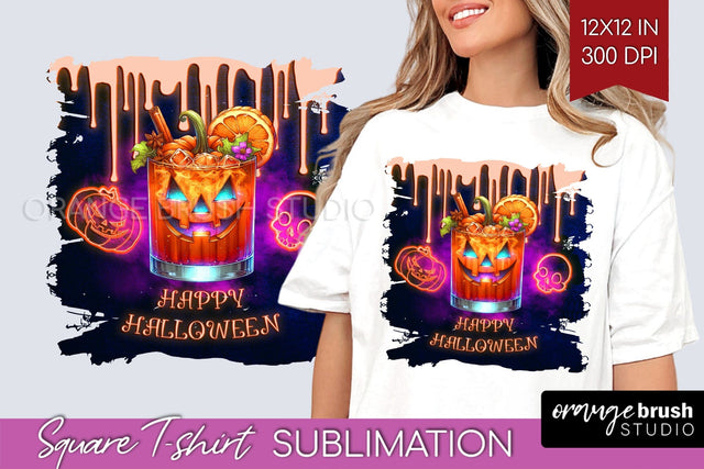 Neon Halloween Cocktail Sublimation Square Tshirt Background Sublimation OrangeBrushStudio 