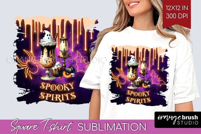 Neon Halloween Cocktail Sublimation Square Tshirt Background Sublimation OrangeBrushStudio 