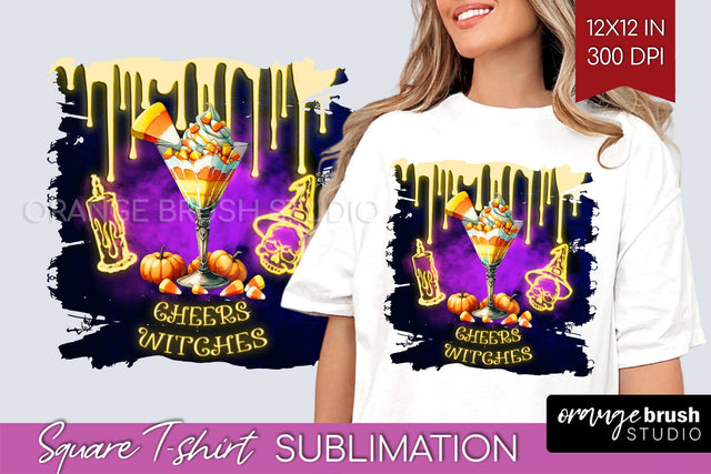 Neon Halloween Cocktail Sublimation Square Tshirt Background Sublimation OrangeBrushStudio 