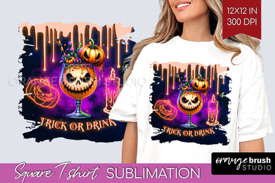 Neon Halloween Cocktail Sublimation Square Tshirt Background Sublimation OrangeBrushStudio 