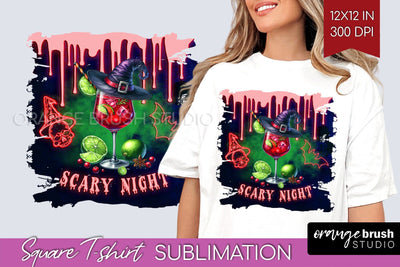 Neon Halloween Cocktail Sublimation Square Tshirt Background Sublimation OrangeBrushStudio 