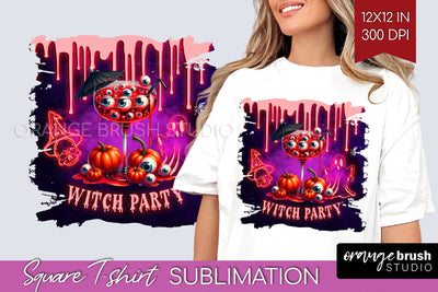 Neon Halloween Cocktail Sublimation Square Tshirt Background Sublimation OrangeBrushStudio 