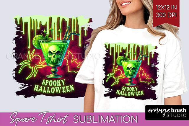 Neon Halloween Cocktail Sublimation Square Tshirt Background Sublimation OrangeBrushStudio 