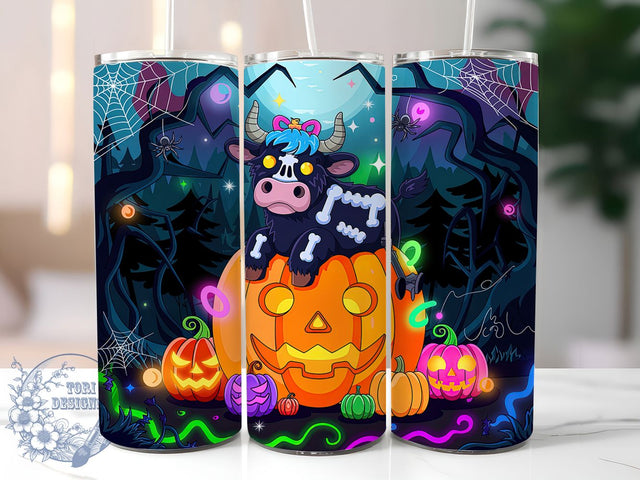 Neon Halloween Cow Tumbler Wrap, Halloween Cow Wrap, 20oz Sublimation, Baby Cow Mug, Neon Halloween Cup, Cute Cow Tumbler, Spooky Neon Drinkware Sublimation ToriDesigns 