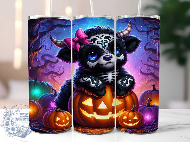 Neon Halloween Cow Tumbler Wrap, Halloween Cow Wrap, 20oz Sublimation, Baby Cow Mug, Neon Halloween Cup, Cute Cow Tumbler, Spooky Neon Drinkware Sublimation ToriDesigns 
