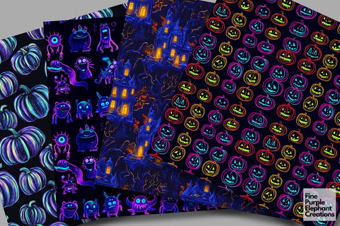 Neon Halloween Digital Paper | Florescent Psychedelic Blacklight Sublimation Digital Pattern Fine Purple Elephant Creations 