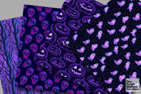 Neon Halloween Digital Paper | Florescent Psychedelic Blacklight Sublimation Digital Pattern Fine Purple Elephant Creations 