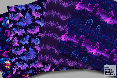 Neon Halloween Digital Paper | Florescent Psychedelic Blacklight Sublimation Digital Pattern Fine Purple Elephant Creations 