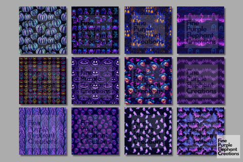 Neon Halloween Digital Paper | Florescent Psychedelic Blacklight Sublimation Digital Pattern Fine Purple Elephant Creations 