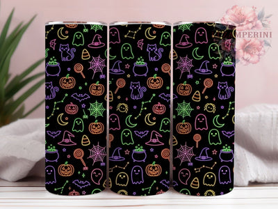 Neon Halloween Doodles 20oz Tumbler, Neon halloween doodles, Halloween tumbler wrap, 20oz skinny tumbler, Glow doodle design, Halloween doodle print, Sublimation halloween design Sublimation Li Zamperini 