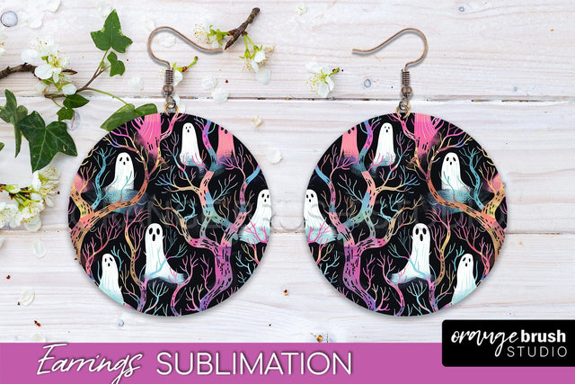 Neon Halloween Earrings - Spooky Round Earring Sublimation Sublimation OrangeBrushStudio 