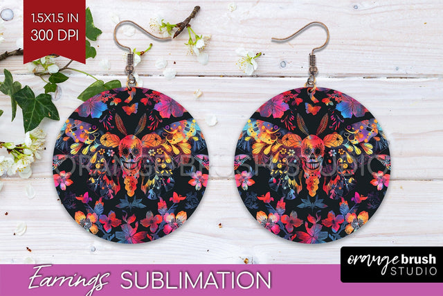 Neon Halloween Earrings - Spooky Round Earring Sublimation Sublimation OrangeBrushStudio 