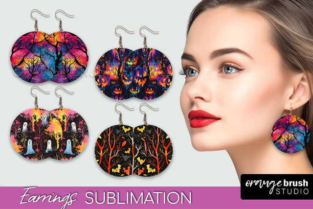 Neon Halloween Earrings - Spooky Round Earring Sublimation Sublimation OrangeBrushStudio 