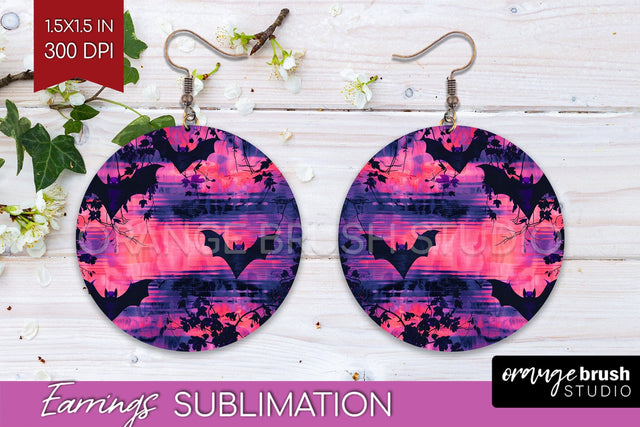 Neon Halloween Earrings - Spooky Round Earring Sublimation Sublimation OrangeBrushStudio 