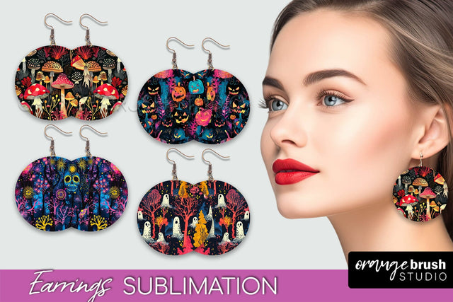 Neon Halloween Earrings - Spooky Round Earring Sublimation Sublimation OrangeBrushStudio 