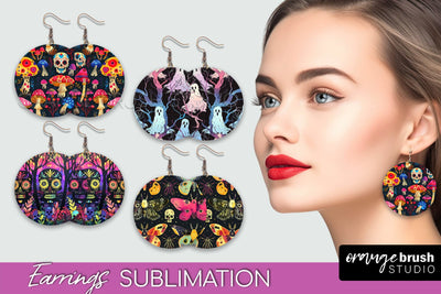 Neon Halloween Earrings - Spooky Round Earring Sublimation Sublimation OrangeBrushStudio 