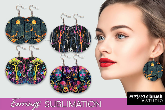 Neon Halloween Earrings - Spooky Round Earring Sublimation Sublimation OrangeBrushStudio 