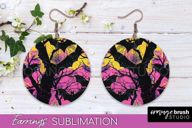 Neon Halloween Earrings - Spooky Round Earring Sublimation Sublimation OrangeBrushStudio 