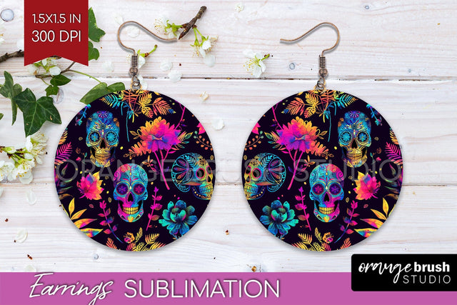 Neon Halloween Earrings - Spooky Round Earring Sublimation Sublimation OrangeBrushStudio 