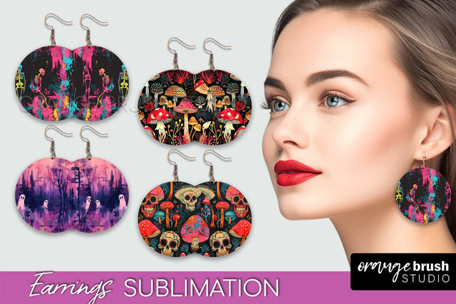 Neon Halloween Earrings - Spooky Round Earring Sublimation Sublimation OrangeBrushStudio 