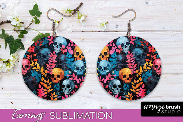 Neon Halloween Earrings - Spooky Round Earring Sublimation Sublimation OrangeBrushStudio 