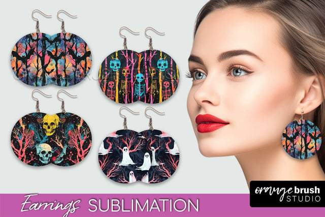 Neon Halloween Earrings - Spooky Round Earring Sublimation Sublimation OrangeBrushStudio 