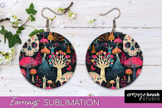 Neon Halloween Earrings - Spooky Round Earring Sublimation Sublimation OrangeBrushStudio 