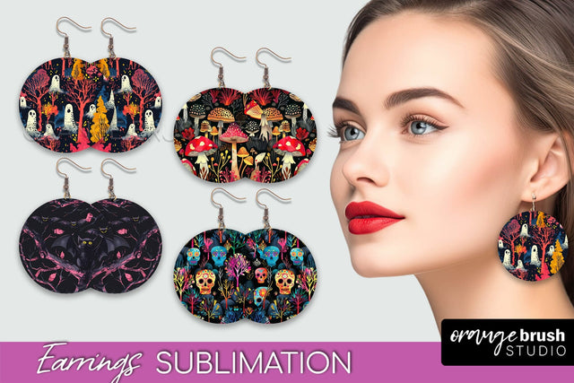 Neon Halloween Earrings - Spooky Round Earring Sublimation Sublimation OrangeBrushStudio 