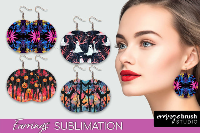 Neon Halloween Earrings - Spooky Round Earring Sublimation Sublimation OrangeBrushStudio 