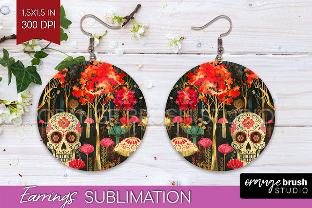 Neon Halloween Earrings - Spooky Round Earring Sublimation Sublimation OrangeBrushStudio 