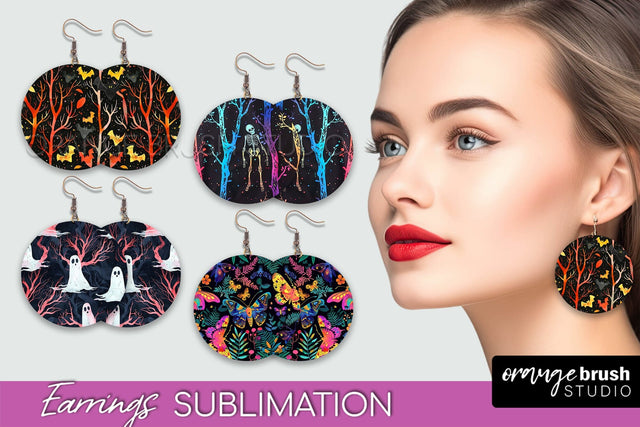 Neon Halloween Earrings - Spooky Round Earring Sublimation Sublimation OrangeBrushStudio 
