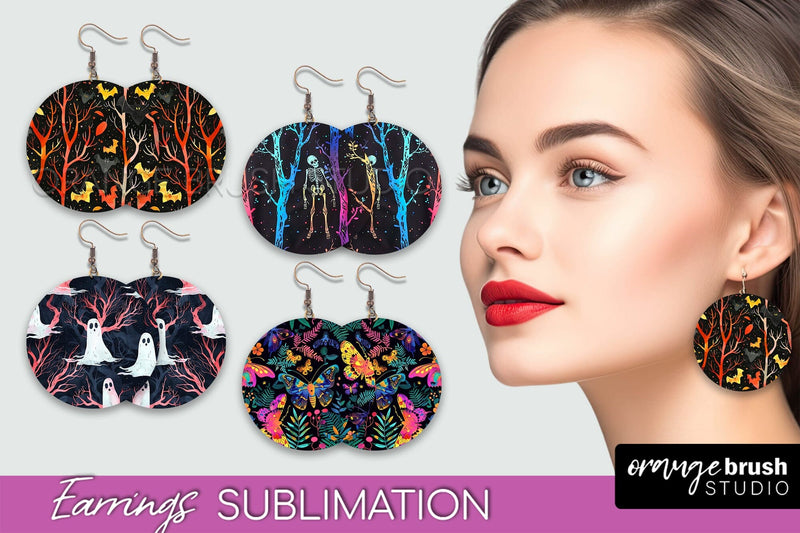 Neon Halloween Earrings - Spooky Round Earring Sublimation Sublimation OrangeBrushStudio 