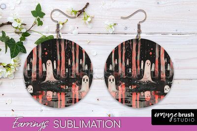 Neon Halloween Earrings - Spooky Round Earring Sublimation Sublimation OrangeBrushStudio 